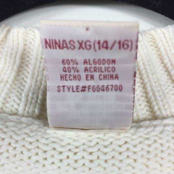 VTG FADED GLORY GIRLS VNECK CABLE KNIT CREME SWEATER XL 14/16 - Picture 7 of 8